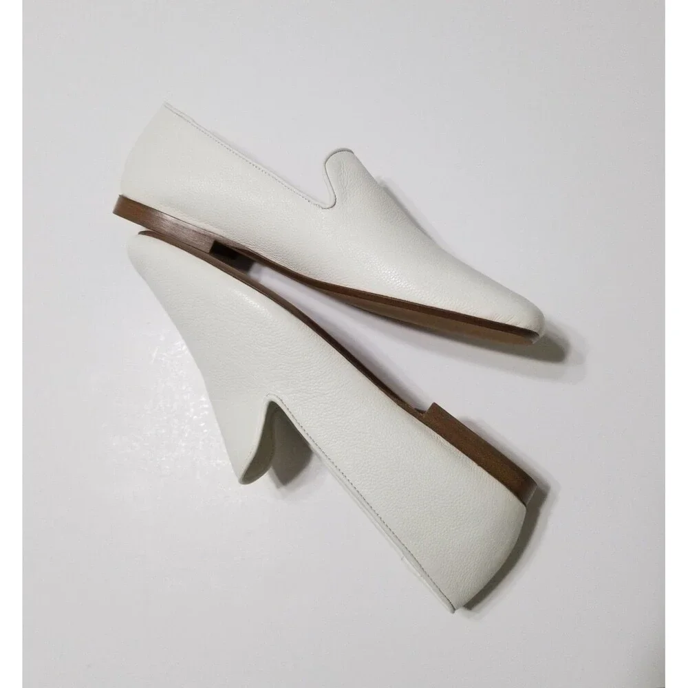 NIB Vince Bray White Leather Flat Loafer Smoking Slipper Size 6.5, 8, 8.5 $295